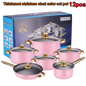 Bán Buôn 12-Mảnh Đầy Màu Sắc Thép Không Gỉ Nồi Không Dính Pan Vàng-Mạ Xử Lý Không Gỉ Chậu Set Và Đồ Nấu Nướng - Product Image 2
