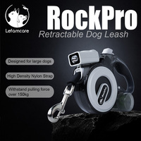 Laisse pour chien multifonctionnelle 5-en-1 de 4,8 m avec LED et recharge USB, sifflet électronique et sac à déjections pour grands chiens jusqu'à 50 kg