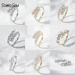 แหวนทองคำแท้ 10K ประดับเพชรแล็บโกรว์ทรงบริลเลียนต์ ดีไซน์เปิดด้านหน้า ชุบโรเดียม รุ่นคลาสสิก เหมาะสำหรับวันครบรอบแต่งงาน จาก StarsGem - Product Image 2