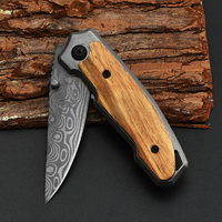 Couteau pliant Meiji Damascus, manche en bois, survie en plein air, gravure laser, couteau de poche OEM