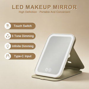Portable <strong>Foldable</strong> Makeup <strong>Mirror</strong> with LED Lights, Dimmable Travel Cosmetic <strong>Mirror</strong>, Rechargeable Table Vanity <strong>Mirror</strong> for Dorm Desk - Product Image 5