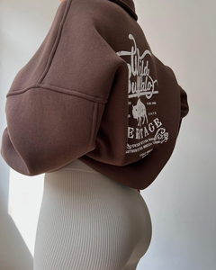Sudadera con cremallera bordada Wild Buffalo para mujer, oversize, con hombros caídos, cuello alto, de punto, manga larga, casual de otoño - Product Image 4