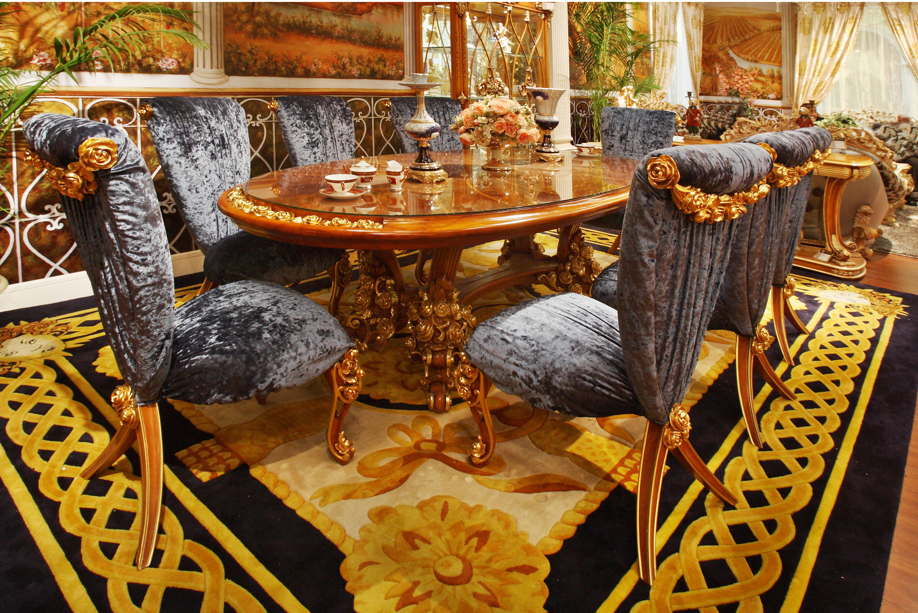 高級フレンチロココスタイルエンジェルダイニングテーブルセット