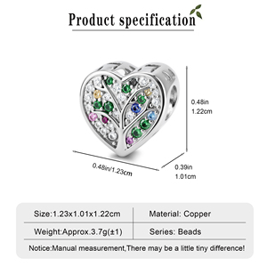 Bracelet à breloques ouvrable en forme de cœur, avec perle en cuivre, zircon coloré, gravure photo et texte personnalisés, cadeau pour maman, famille, amour éternel - Product Image 5