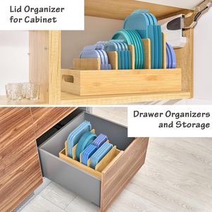 Organisateur de couvercles de cuisine extensible sur mesure pour armoire, couvercles, garde-manger, tiroir et comptoir, avec 3 séparateurs réglables - Product Image 5