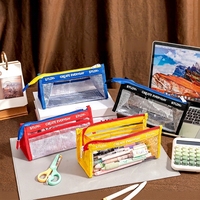 Trousse à crayons en plastique transparent, grande capacité, sac de papeterie pour étudiants, design élégant, style vertical, boîte à crayons portable pour examens