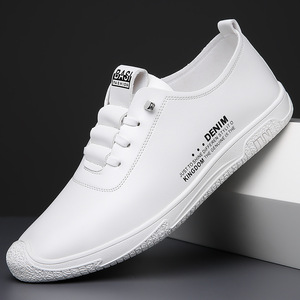 Denim <b>Kingdom</b> White Men's Casual Shoes Round Toe Lace-Up PU Upper Mesh Lining Rubber Outsole All Seasons Walking Shoes - Product Image 1