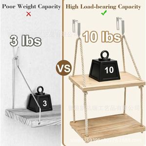 Simple wooden single-panel hemp rope hanging rack living room wall decorative <b>shelf</b>, no-drill multi-layer storage rack - Product Image 4