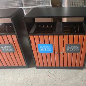 야외 거리 WPC 목재 재활용 빈 나무 쓰레기통 용기 페달 쓰레기통 - Product Image 2