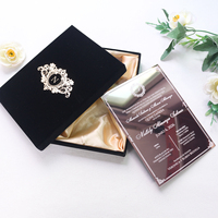 Invitation de mariage personnalisée en acrylique miroir avec boîte cadeau en velours noir, carte monogramme dorée pour fiançailles, mariage, banquet, fête, événement