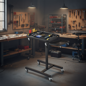 Table de travail 2 en 1 avec 4 roulettes et plateau à pièces, accessoire pour équipement industriel métallique - Product Image 2