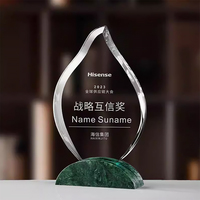 Trophées en cristal personnalisés en forme de feuille avec base en marbre, récompenses de reconnaissance, plaques de récompense en cristal avec base, cadeau, vente en gros