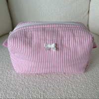 Pochette de maquillage douce bleue faite à la main, personnalisée, pour les voyages, les outils de coiffure, pochette de cosmétiques en coton mignonne pour femmes