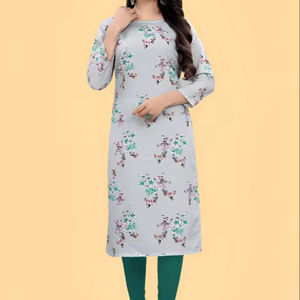 Crêpe gris Premium Kurti nouveau à la mode court sans manches imprimé ethnique tenue décontracté fête indienne pakistanaise - Product Image 1