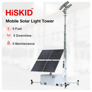 Tour d'éclairage solaire mobile haute performance avec mât télescopique de 9 m, levage électrique, 4*100W LED, à vendre et à louer - Product Image 1