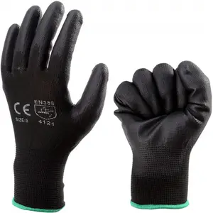 EN388 sarung tangan rajut nilon mulus grosir sarung tangan berlapis pu sarung tangan ce keselamatan kerja Tangan Hitam 13g pu