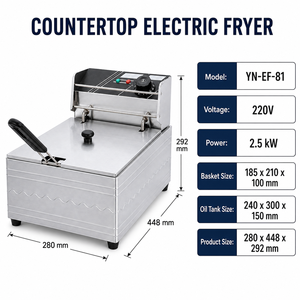 เครื่องทอดไฟฟ้าเชิงพาณิชย์ 2.5 กิโลวัตต์ รุ่น YN-EF-81 ทำจากสแตนเลส แบบถังเดี่ยว สำหรับร้านอาหารและร้านขายอาหารจานด่วน - Product Image 3