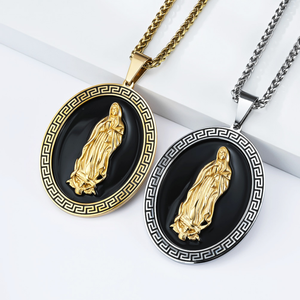 Pendentif en acier inoxydable tendance, portrait de la Vierge Marie, style rétro artistique européen et américain, ne se décolore pas - Product Image 1