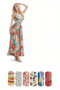 Robe longue imprimée florale LQ122-1, col en V profond, coupe trapèze, en mousseline, cache-maillot de bain, sans manches, coupe régulière, taille naturelle - Product Image 1