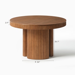 Table à manger ronde moderne de luxe de 48 pouces avec bord cannelé et base à trois pieds en bois pour projets de villas et d'hôtels, fabricant OEM/ODM - Product Image 2