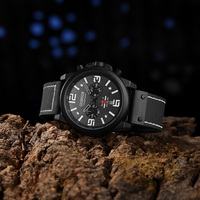 Montre-bracelet à quartz Gohuos 6002 pour homme, chronographe sportif décontracté avec calendrier, bracelet en cuir, étanche, pour homme d'affaires + boîte