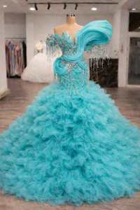 <span class=keywords><strong>Abito</strong></span> da Sera <span class=keywords><strong>Lungo</strong></span> Elegante con Strass 3D Scintillanti e <span class=keywords><strong>Tulle</strong></span> Multistrato, Produzione Professionale di Lusso - Product Image 2