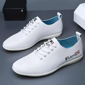 Mocasines de Cuero Blancos para Hombre, Punta Redonda, con Cordones, Suela Suave, Estilo Casual de Negocios, Tacón Plano, Diseño Británico Juvenil - Product Image 3