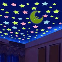 600 PIÈCES/ENSEMBLE Autocollants Muraux Décoratifs Lumineux Étoiles Météores Lune Adhésifs PVC Imprimés UV Finition Brillante USA Mairun Dos sur Dos