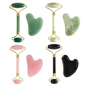Rose Quartz Natural Jade Roller For Face Pink 3 in 1 set Body Double Slimming Massager Jade Roller Gua Sha Set - Product Image 3