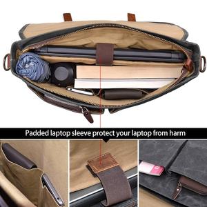 Sacoche vintage en cuir véritable pour hommes, sac à bandoulière en toile cirée avec compartiment pour ordinateur portable - Product Image 4