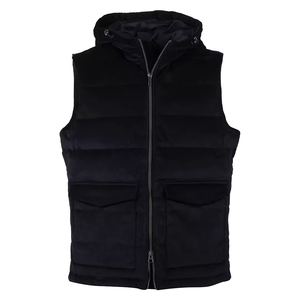Gilet matelassé sans manches à capuche noir pour homme avec fermeture éclair frontale double en métal – Vêtement décontracté pour homme pour l'hiver - Product Image 1