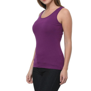 Camiseta sin mangas de punto con cuello redondo para mujer, color morado, informal, de color liso, longitud regular, 100% algodón - Product Image 4