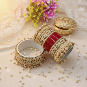Elegant 2.6" Acrylic Bridal Bangles with Pota Stone and Pearl Premium Designer Jewelry Set for Brides and Special Occasions - Product Image 3