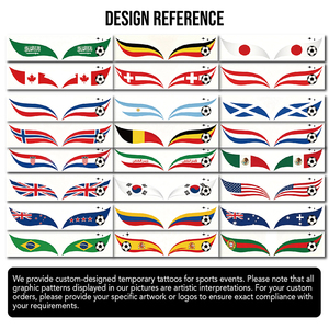 Autocollants de <span class=keywords><strong>tatouage</strong></span> temporaire personnalisés pour le visage et les yeux, imperméables, OEM ODM, drapeau national, pour les fans de football, fête au stade, vente en gros - Product Image 2