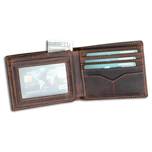 Wholesale Manufacturer Luxury Top Grain Real Leather Vintage Designer Slim Laser Engraving <b>RFID</b> Open Short Men's <b>Wallet</b> - Product Image 4