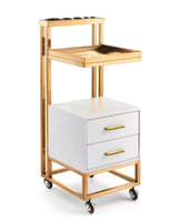 Chariot de rangement moderne en acier inoxydable à 4 roues pour salon de beauté et coiffeur