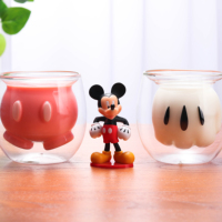 Tasse de boisson au lait pour femme, Double verre mignon Mickey Transparent Restaurant Milkshake Cappuccino Latte