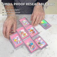 Sacs refermables en PE holographique rose avec logo personnalisé, étanches aux odeurs, à trois soudures latérales, thermosoudables, avec fermeture éclair, pour emballage alimentaire et boucles d'oreilles de qualité alimentaire