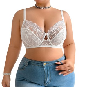 Sujetador con aros de malla fina y encaje hueco para mujer, <span class=keywords><strong>talla</strong></span> <span class=keywords><strong>grande</strong></span>, con copas que realzan el busto, para comercio transfronterizo. - Product Image 2