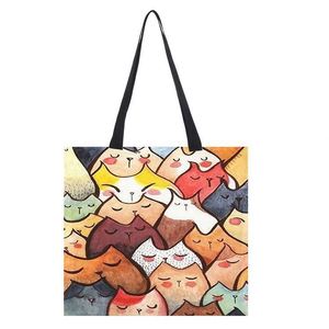 Sac fourre-tout en lin à motif de chat mignon imprimé numériquement en haute définition, sacs de courses écologiques en toile de jute - Product Image 6