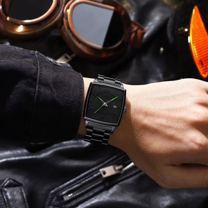 Drioshipping 2601 reloj de cuarzo de negocios envejecido de lujo para hombre, relojes de pulsera luminosos con correa de acero inoxidable cuadrados impermeables - Product Image 5