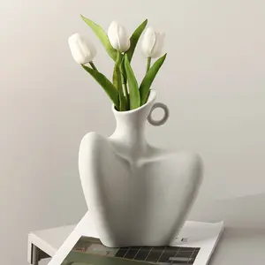 סגנון מינימליסטי מודרני גוף אדם אמנותי אגרטל קרמיקה לפרח, אגרטל בוהו נורדי מט עיצוב הבית לסלון