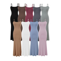 Robe longue moulante côtelée unie pour femme avec bretelles spaghetti réglables et ourlet queue de poisson, amincissante, idéale pour l'été