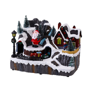 Décorations de Noël en résine, boîte à musique lumineuse avec Père Noël et train rotatifs, style européen, ornement de fête - Product Image 5