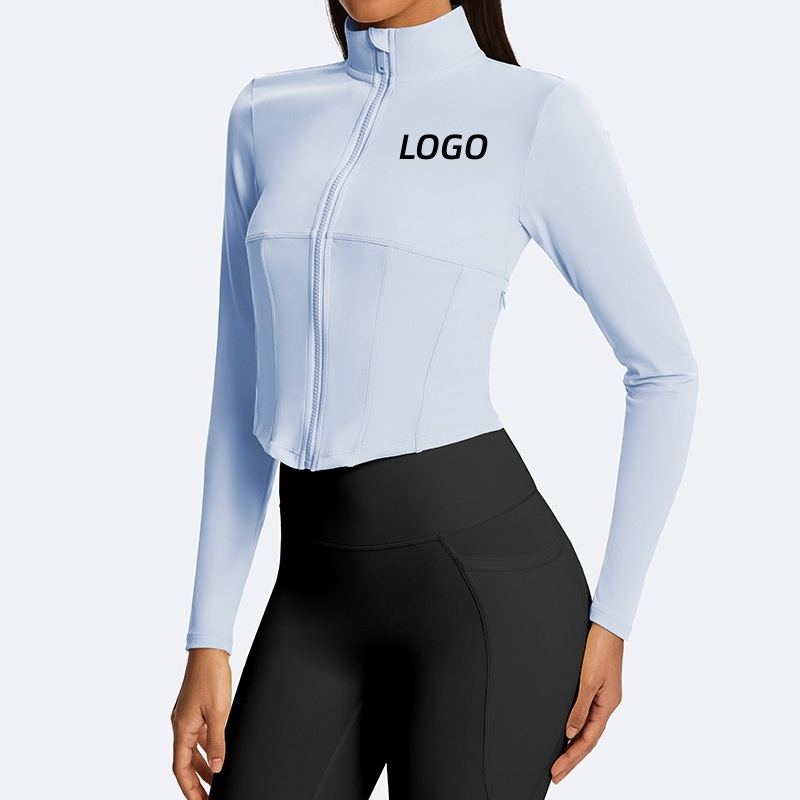 Wholesale Slim Fit Gym Cropped Top with Stand Collar Long-sleeved Zip up Custom Casual Lulu Women Yoga Jacket