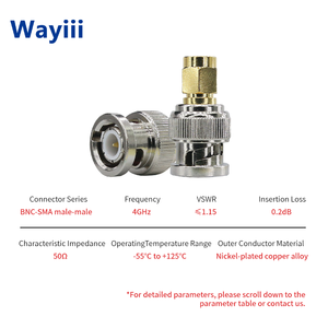 מתאמי RF קואקסיאליים Wayiii DC-4GHz BNC זכר SMA זכר רכיבי RF מיקרוגל מפלדת אל-חלד מחברי קואקסיאליים בעלי ביצועים גבוהים - Product Image 5