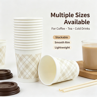 Gobelets en papier jetables à paroi simple, imprimé à carreaux beige, légers, empilables, pour café, thé, boissons froides, logo personnalisé