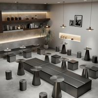 Table basse en acier noir mat avec revêtement en similicuir, design moderne, durable, facile à nettoyer, garantie Yeehon de 3 ans pour les hôtels et les loisirs