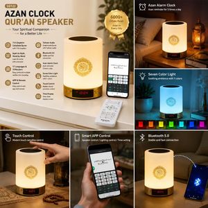Quran Speaker Touch <b>LED</b> Lamp Bluetooth Quran Player Azan Alarm <b>Clock</b> Islamic Design 8GB memory Quran player - Product Image 2