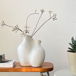 Vase à fleurs en céramique blanche glaçure mouchetée nordique Wabi Sabi décor à la maison pour salon intérieur moderne pour hôtels - Product Image 6